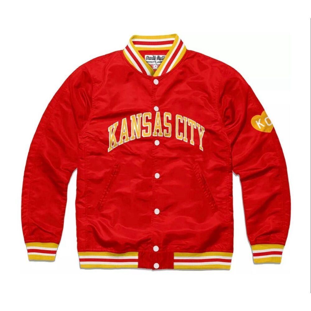 Charlie Hustle Unisex Kansas City Arch & Heart Varsity Jacket Red/Yellow XL